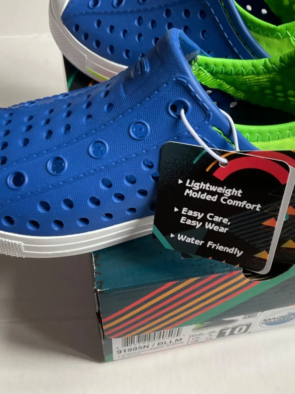 Unisex Toddler Skechers Foamies Guzman Steps Aqua 91995N Surge Blue/Lime Size 10